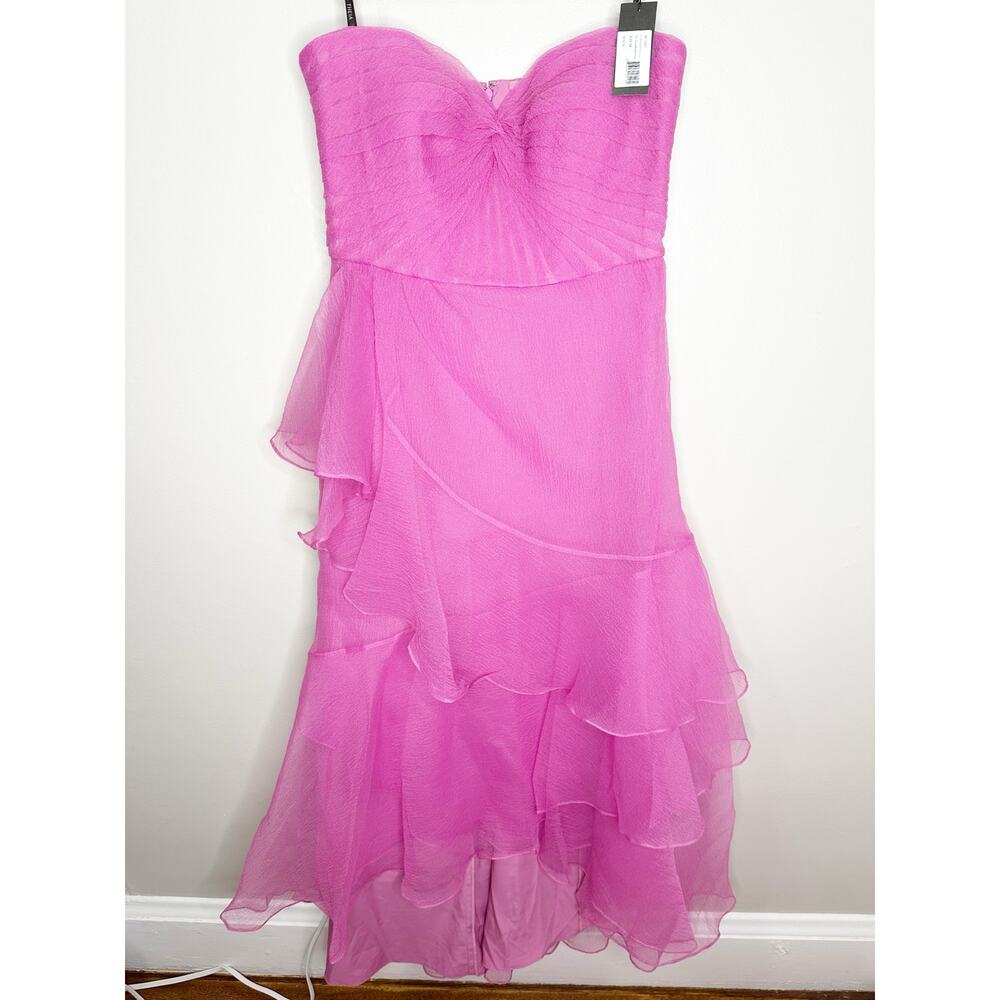Theia Nicki Organza Strapless A Line Ruffle Gown Sweetheart Pink 14 NEW $745 - Picture 3 of 14
